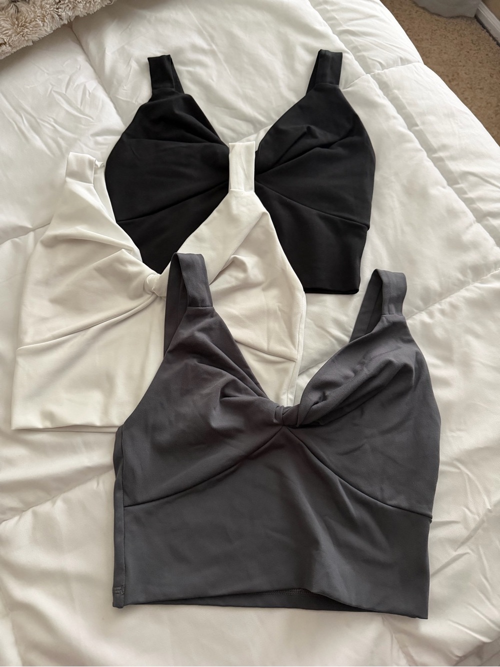 Til You Collapse Women's Sports Bra Trio in Black, White, and Gray